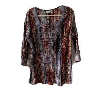 Kim Rogers Womens Size 2X Multicolor Bohemian Print Gauze Stretch Blouse Top